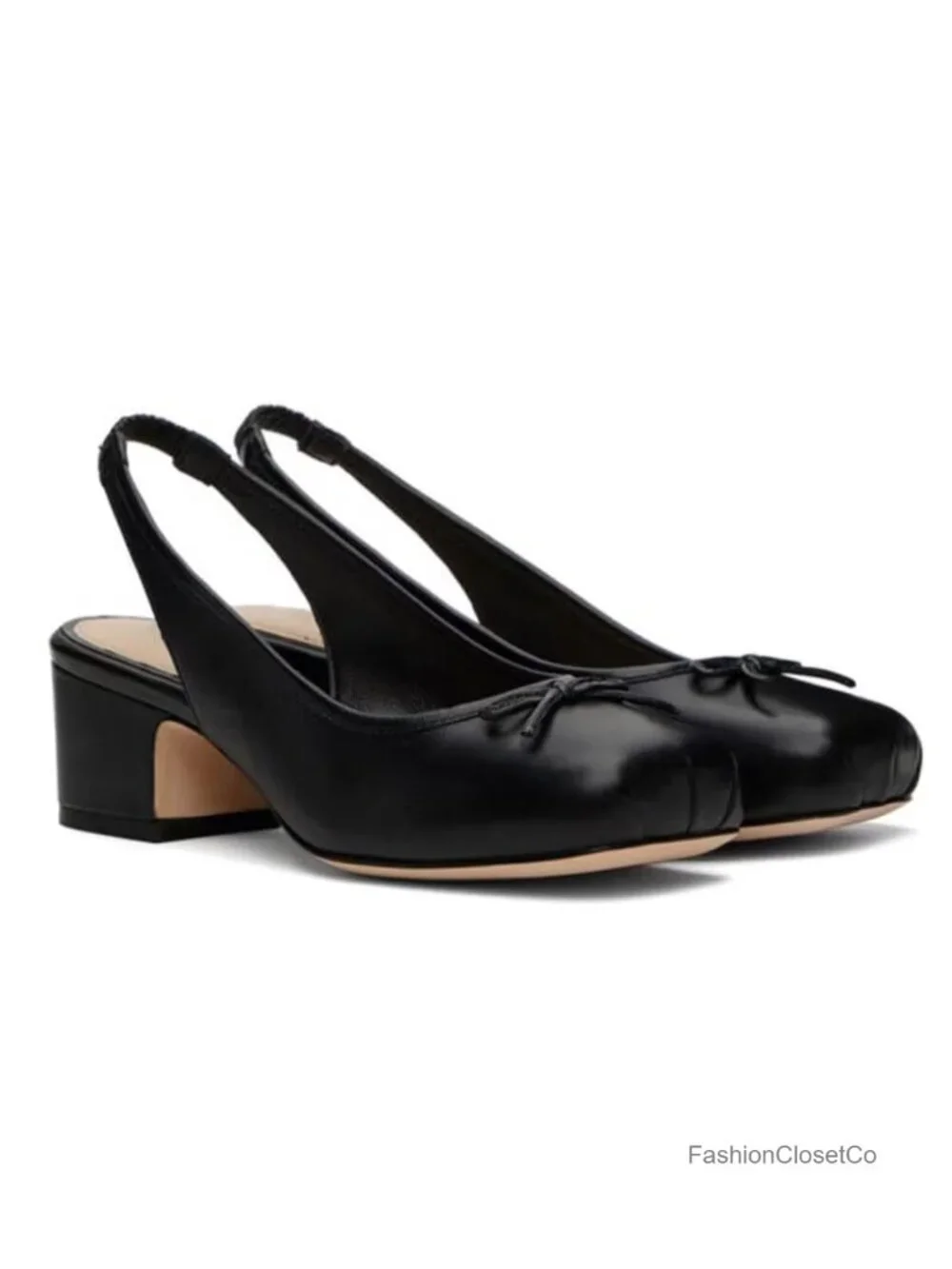 Ruched Satin Ballet Slingback Heels for Women Square Toe Bow Chunky Block Heel